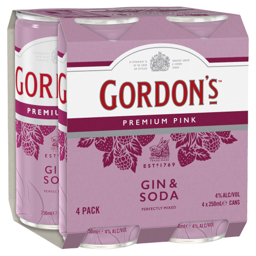 Gordons Pink Gin and Soda cans