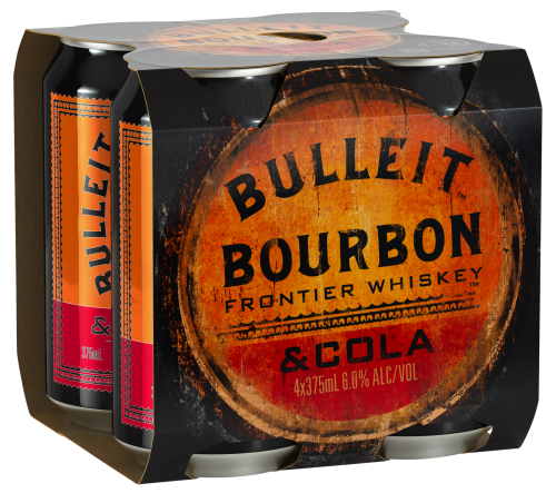 Bulleit Bourbon Whiskey and Cola Premix 4 pack cans 375mL resize