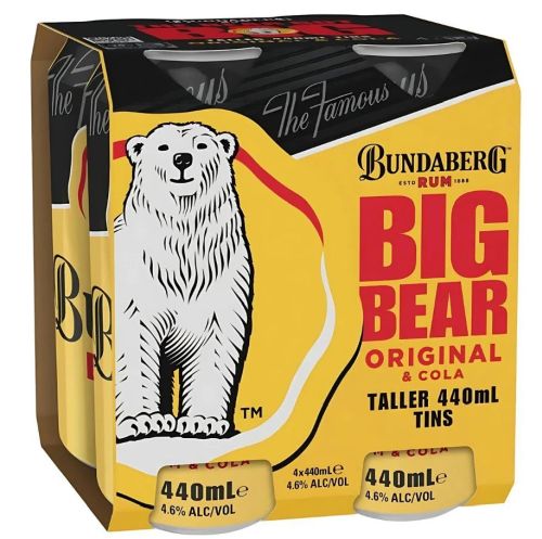 Bundaberg Big Bear Original Rum and Cola Premix 4 pack cans 440mL resize