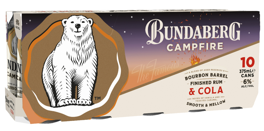 Bundaberg Campfire Bourbon Rum and Cola Premix 10 pack cans 375mL resize