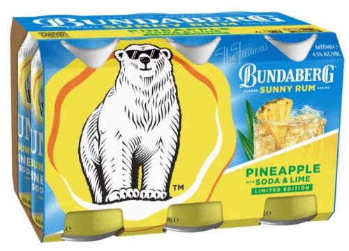 Bundaberg Sunny Rum Pineapple Soda and Lime Premix 6 pack cans 375mL resize