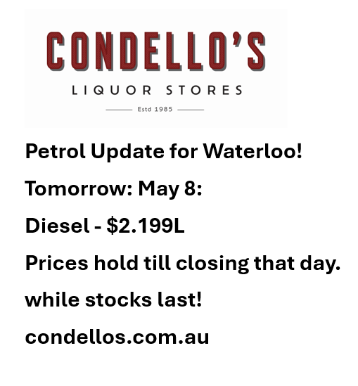2026 Condellos Waterloo May 8 petrol Update v2