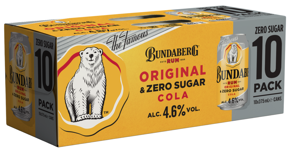 Bundaberg Rum Original & Zero Sugar Cola 10 Pack 375mL 4.6 Percent ABV