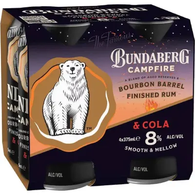 Bundaberg Campfire Extra Rum 8% Cans 375mL x 4 pack