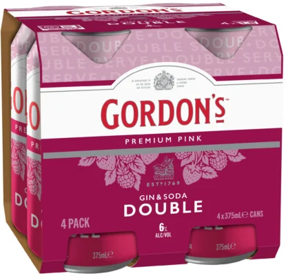 Gordons Pink Gin and Soda Double Serve 4 Pack 375mL cans